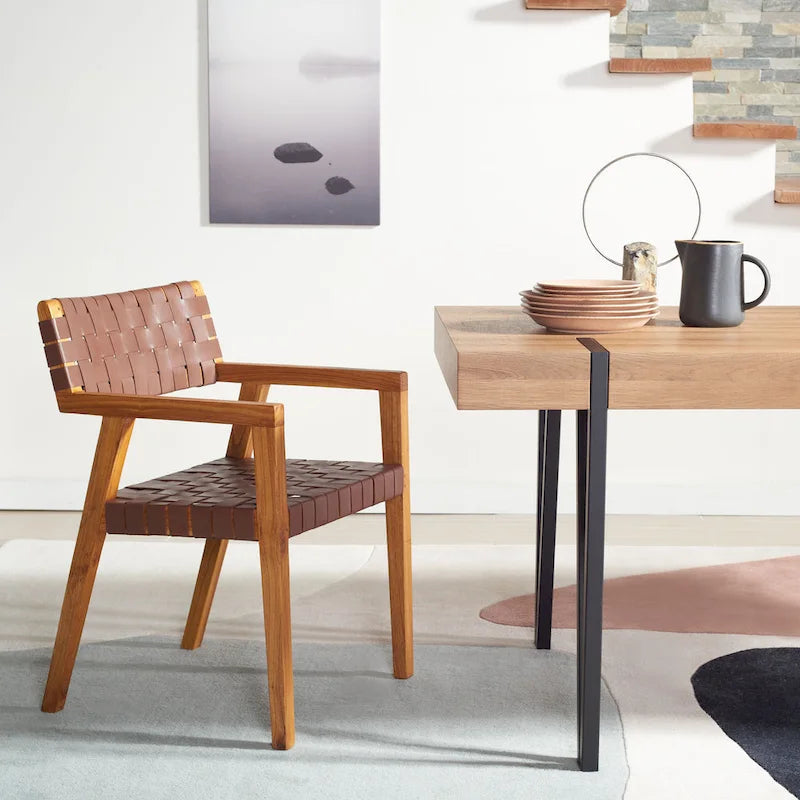 Chaise de salle à manger en cuir tressé