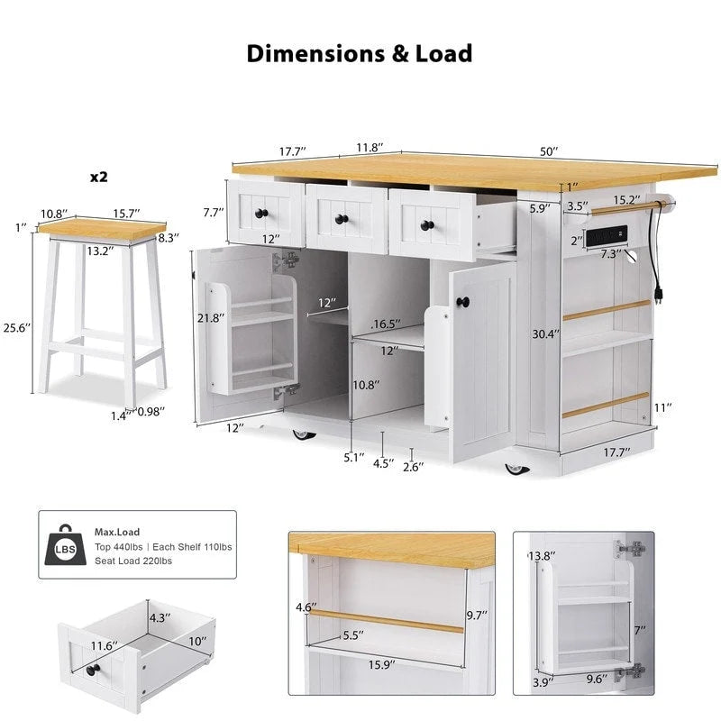 Grand îlot de cuisine de 135 cm avec abattant