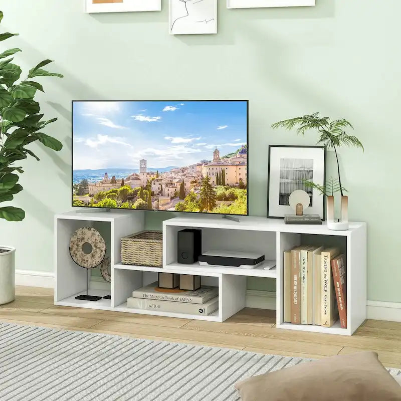2 supports TV réglables avec étagères de rangement pour téléviseurs jusqu'à 55 pouces - Voir détails