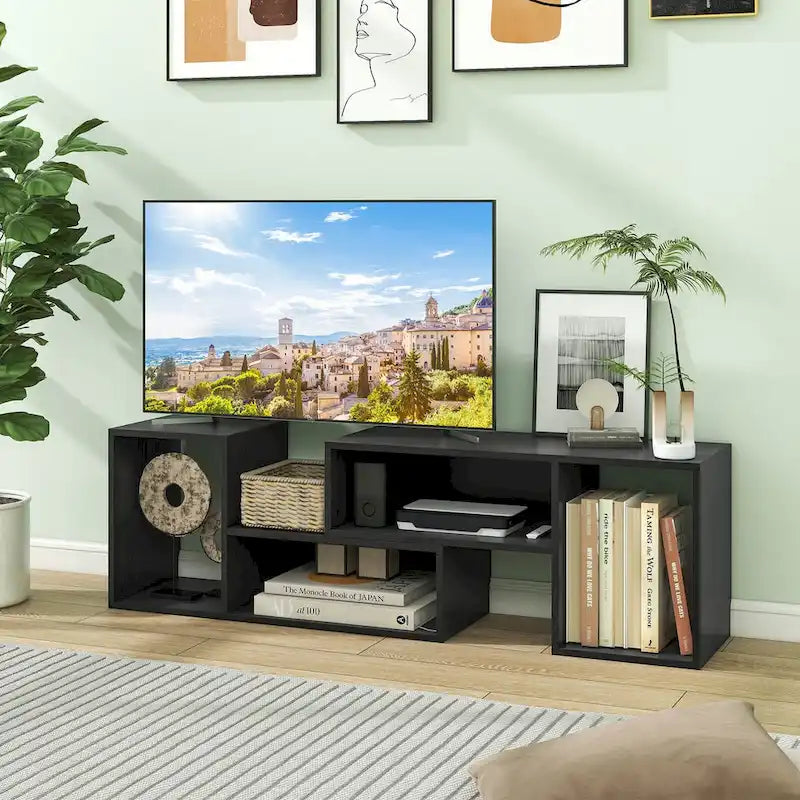 2 supports TV réglables avec étagères de rangement pour téléviseurs jusqu'à 55 pouces - Voir détails