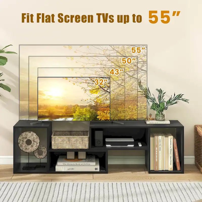 2 supports TV réglables avec étagères de rangement pour téléviseurs jusqu'à 55 pouces - Voir détails