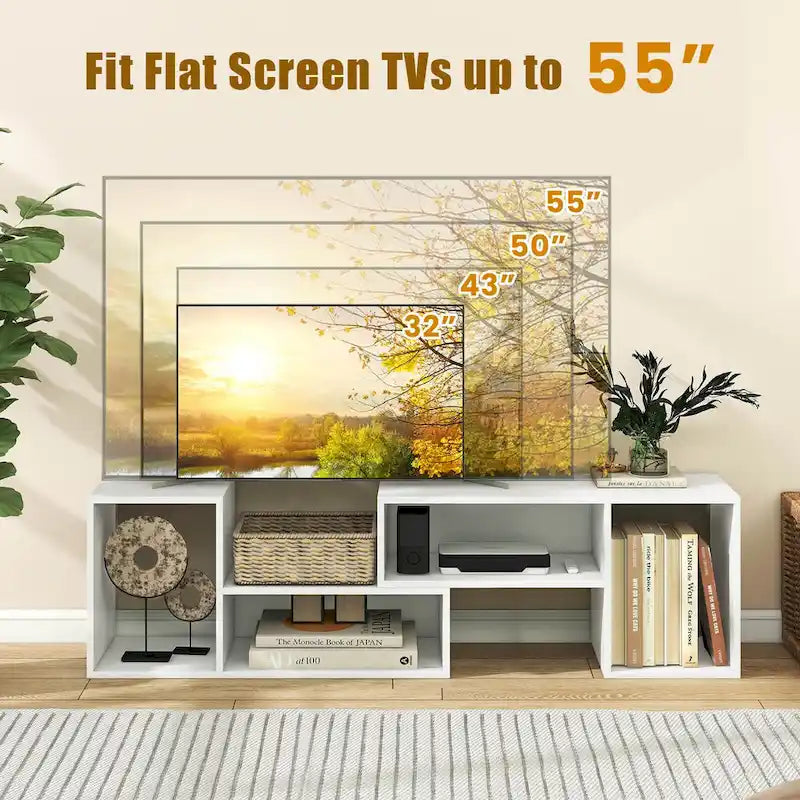 2 supports TV réglables avec étagères de rangement pour téléviseurs jusqu'à 55 pouces - Voir détails