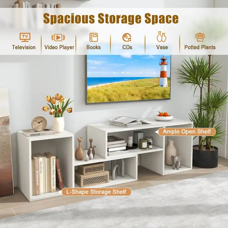 2 supports TV réglables avec étagères de rangement pour téléviseurs jusqu'à 55 pouces - Voir détails