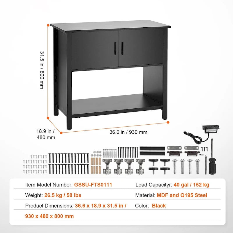 Meuble pour aquarium ou terrarium avec rangements, placard et kit de quincaillerie