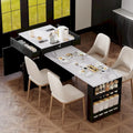 Îlot de cuisine imitation marbre avec table à manger extensible, prise de courant, îlot de cuisine avec rangement 2 tiroirs 2 étagères latérales ouvertes