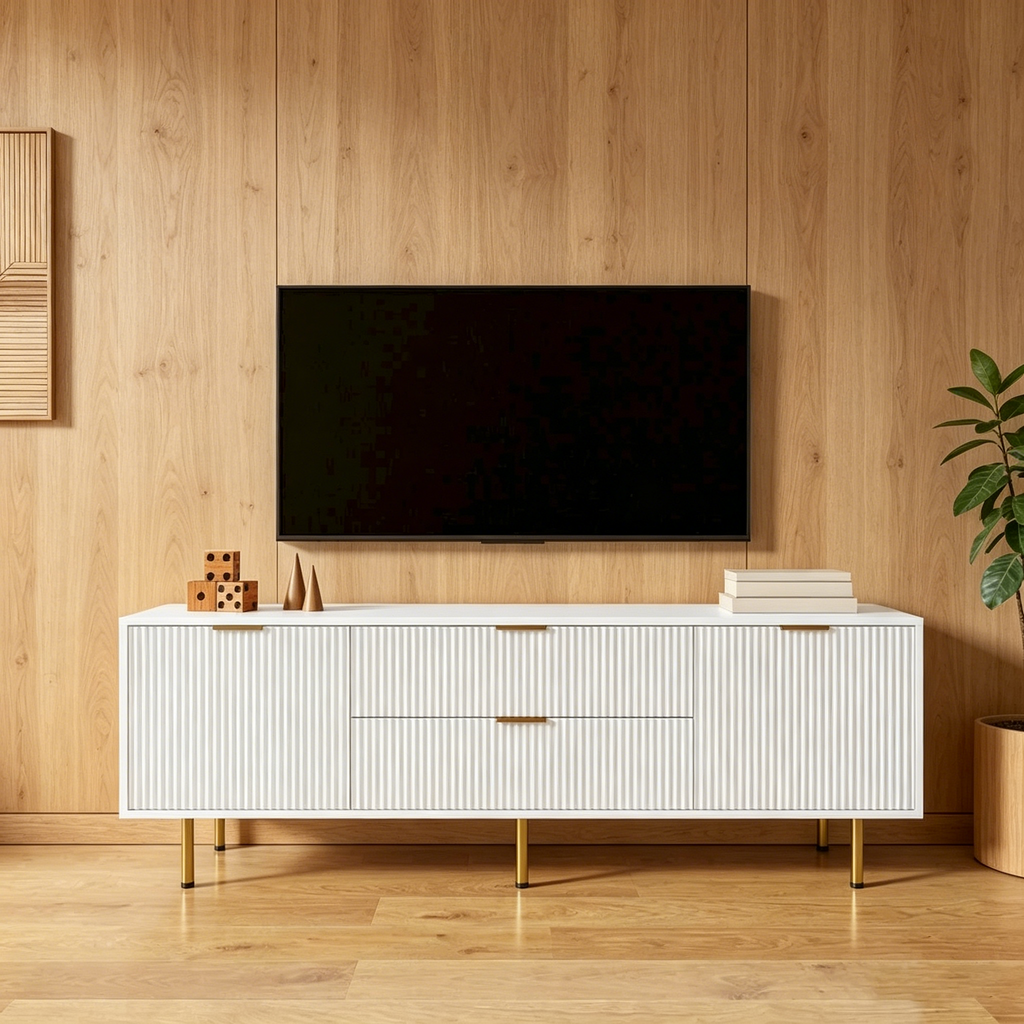 Meuble TV moderne blanc chaud, pour Salon Chambre