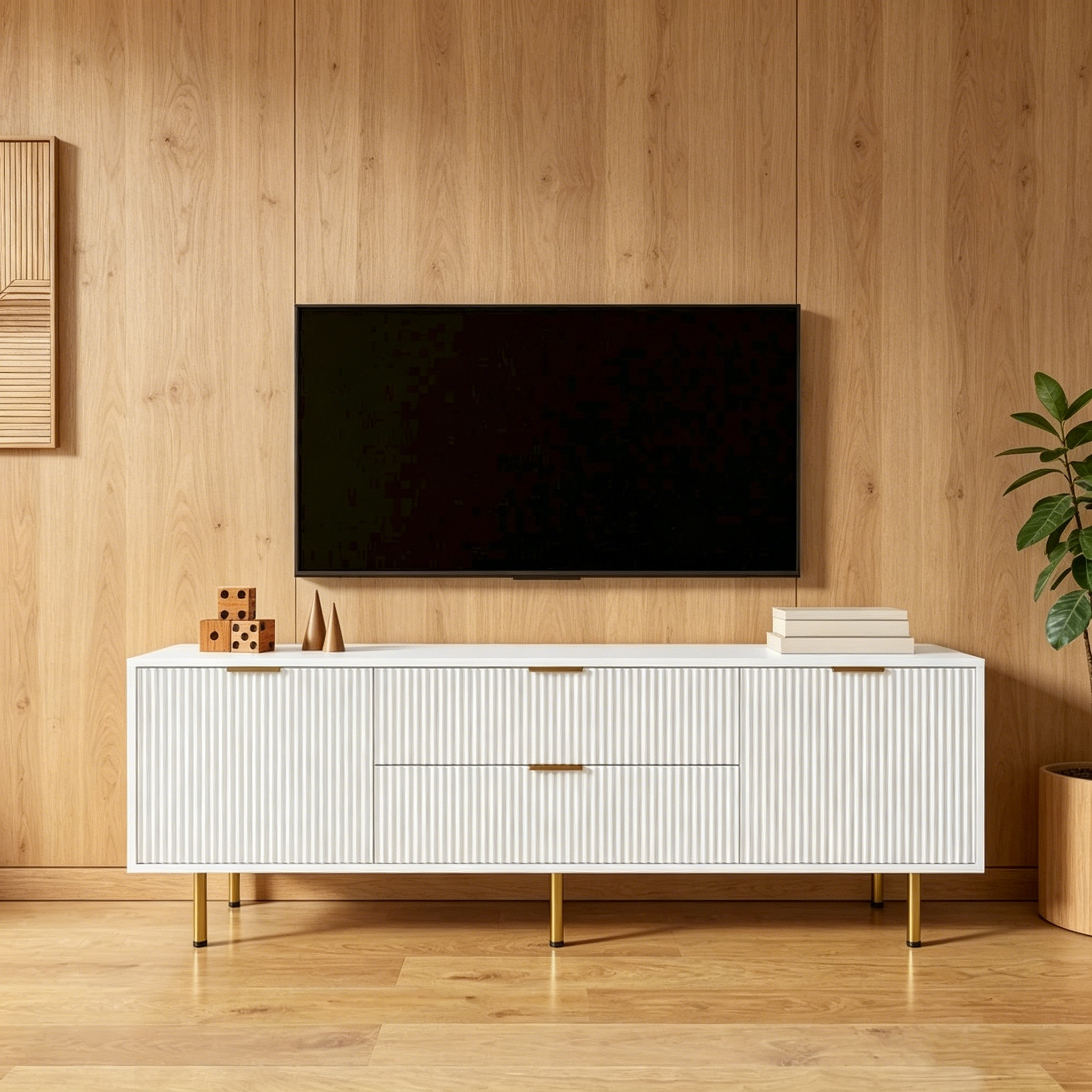 Meuble TV moderne blanc chaud, pour Salon Chambre