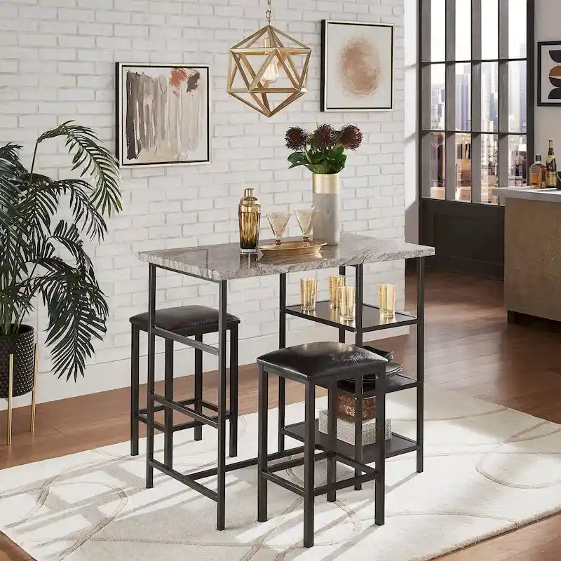Comptoir de bar et chaises en faux marbre