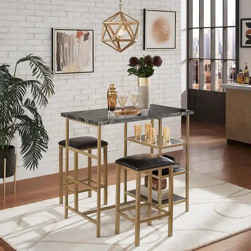 Comptoir de bar et chaises en faux marbre