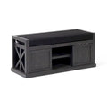 Modern Acacia Wood Storage Bench With Cushions