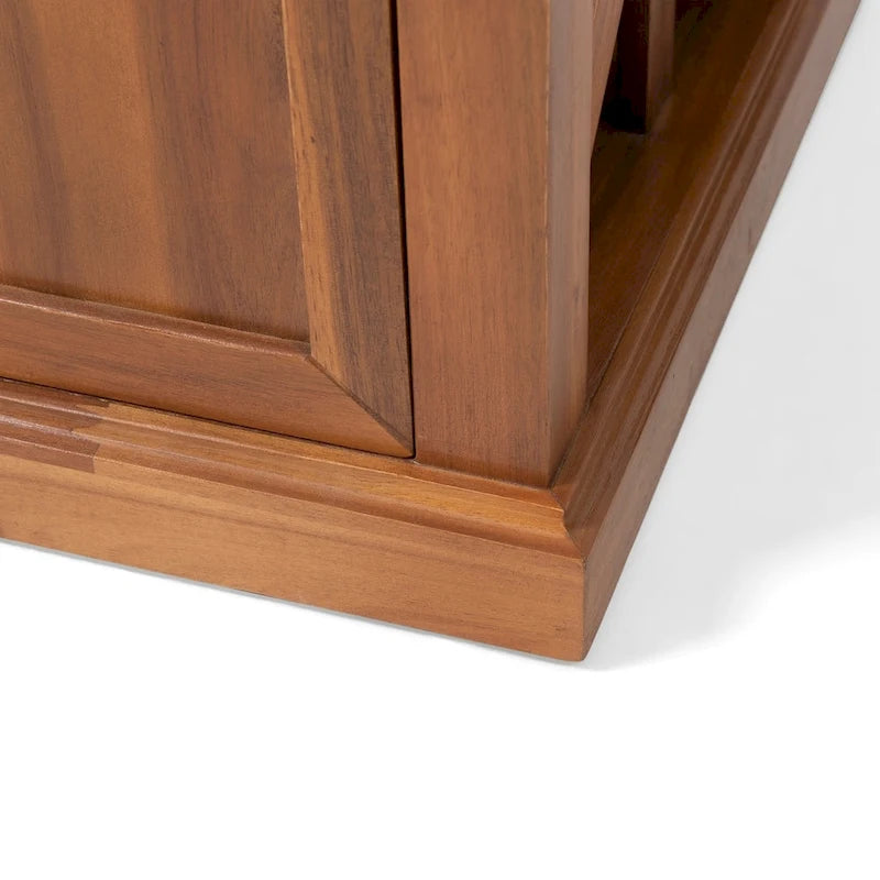 Modern Acacia Wood Storage Bench With Cushions