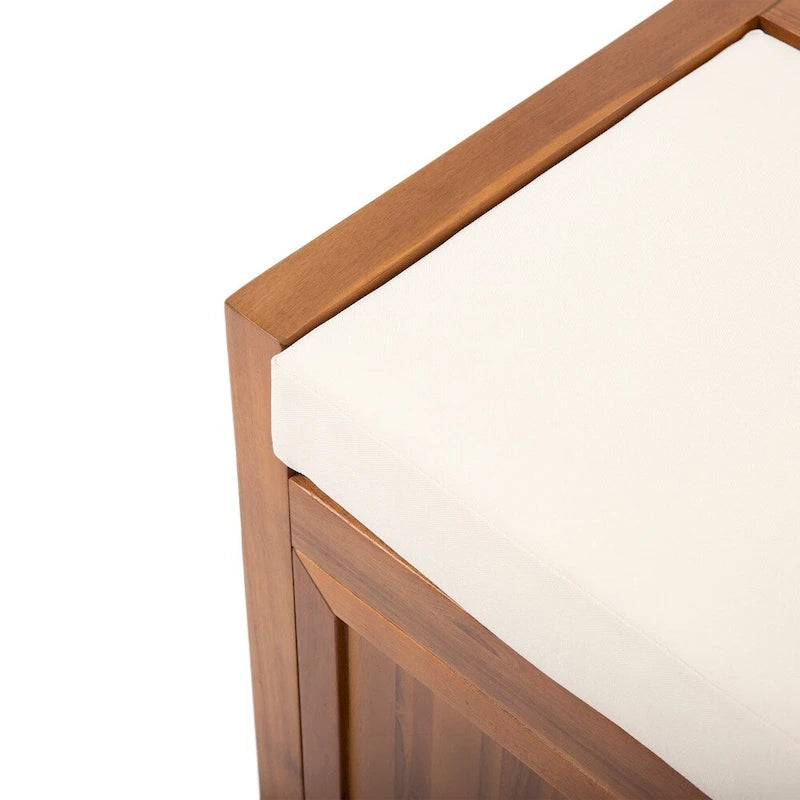 Modern Acacia Wood Storage Bench With Cushions