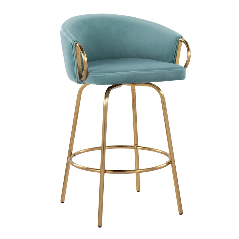 Tabouret de bar doré à hauteur fixe avec repose-pieds rond doré (Lot de 2)