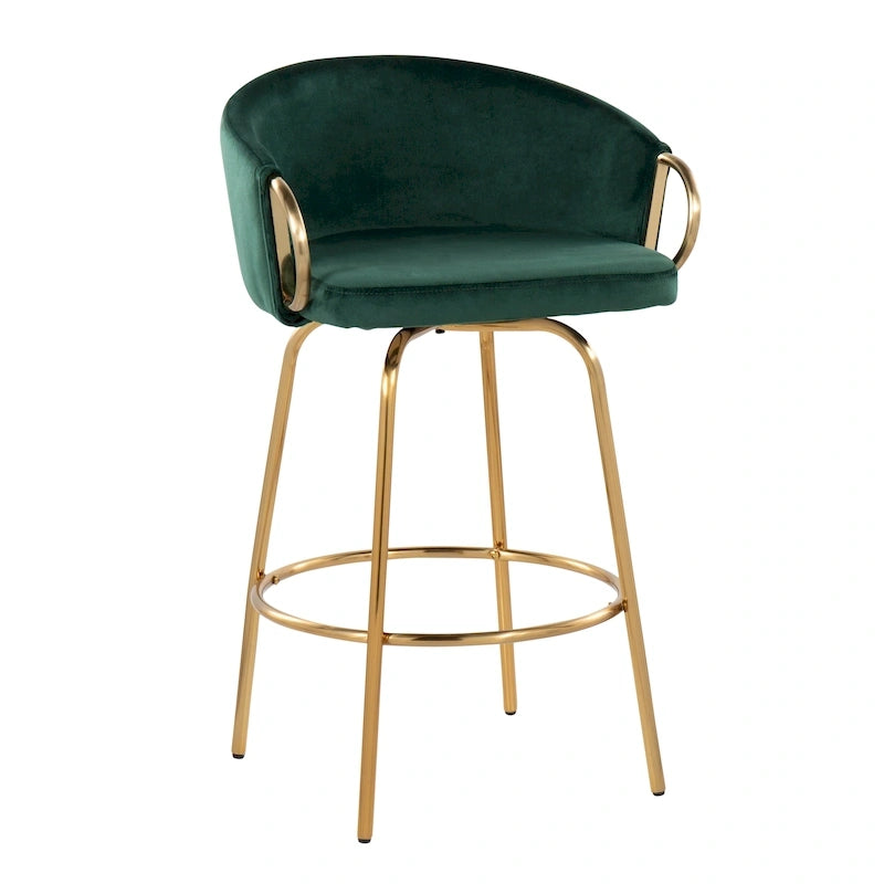 Tabouret de bar doré à hauteur fixe avec repose-pieds rond doré (Lot de 2)