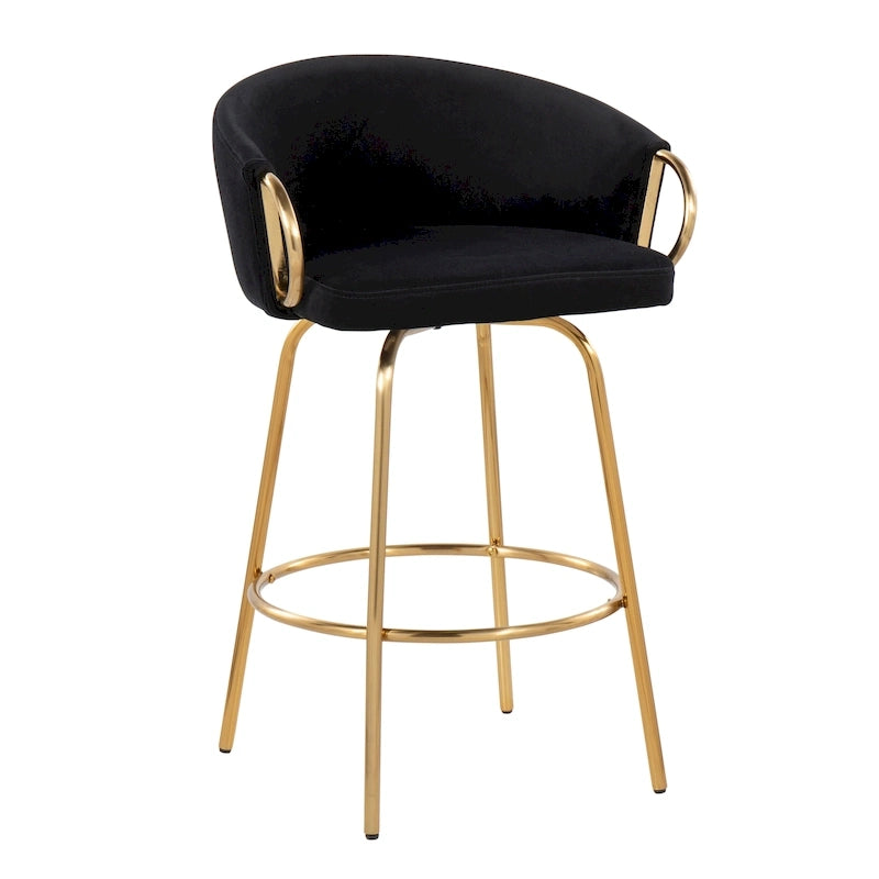 Tabouret de bar doré à hauteur fixe avec repose-pieds rond doré (Lot de 2)