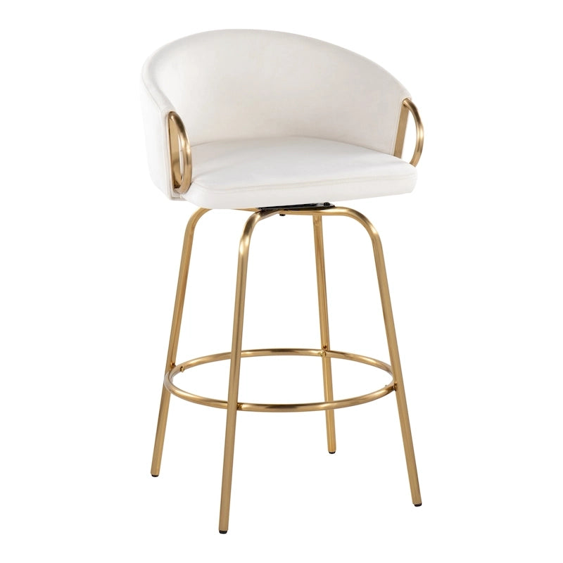 Tabouret de bar doré à hauteur fixe avec repose-pieds rond doré (Lot de 2)