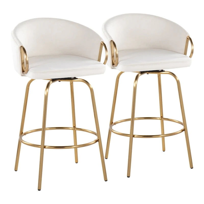 Tabouret de bar doré à hauteur fixe avec repose-pieds rond doré (Lot de 2)