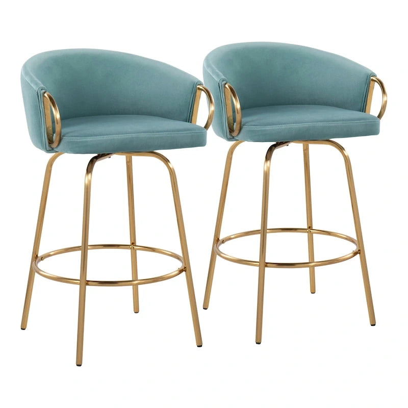 Tabouret de bar doré à hauteur fixe avec repose-pieds rond doré (Lot de 2)