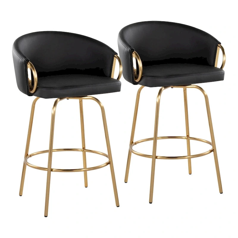 Tabouret de bar doré à hauteur fixe avec repose-pieds rond doré (Lot de 2)