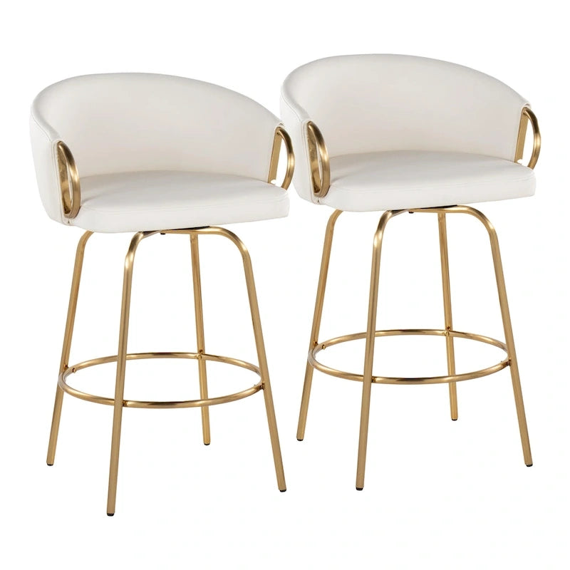 Tabouret de bar doré à hauteur fixe avec repose-pieds rond doré (Lot de 2)