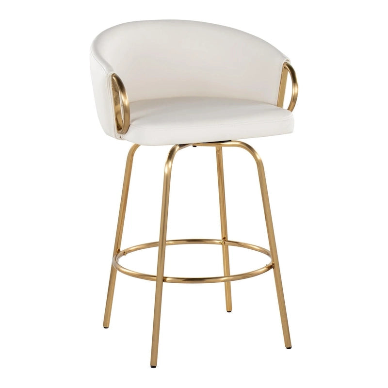 Tabouret de bar doré à hauteur fixe avec repose-pieds rond doré (Lot de 2)