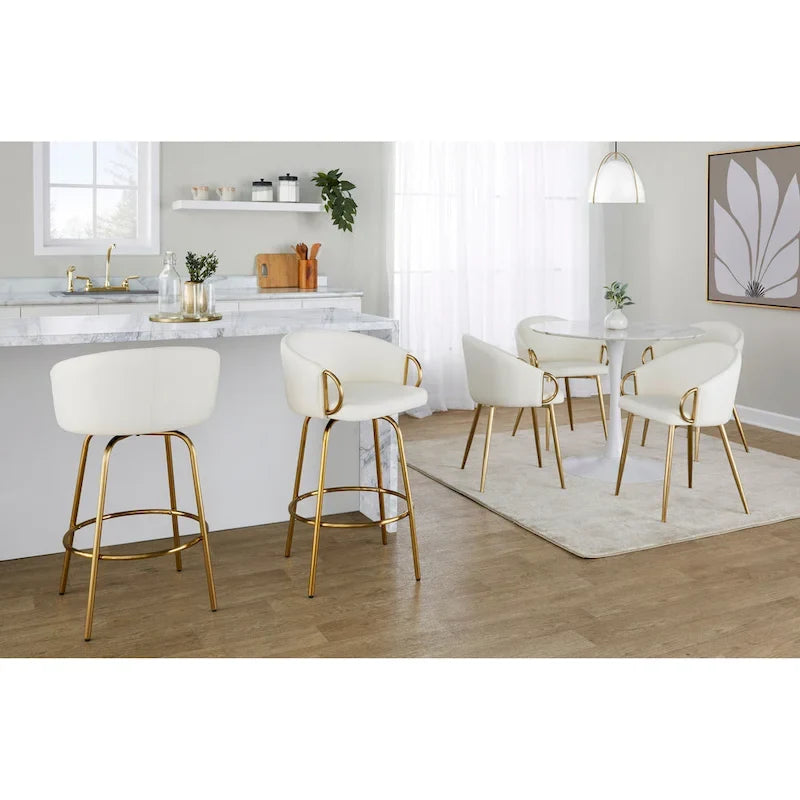 Tabouret de bar doré à hauteur fixe avec repose-pieds rond doré (Lot de 2)