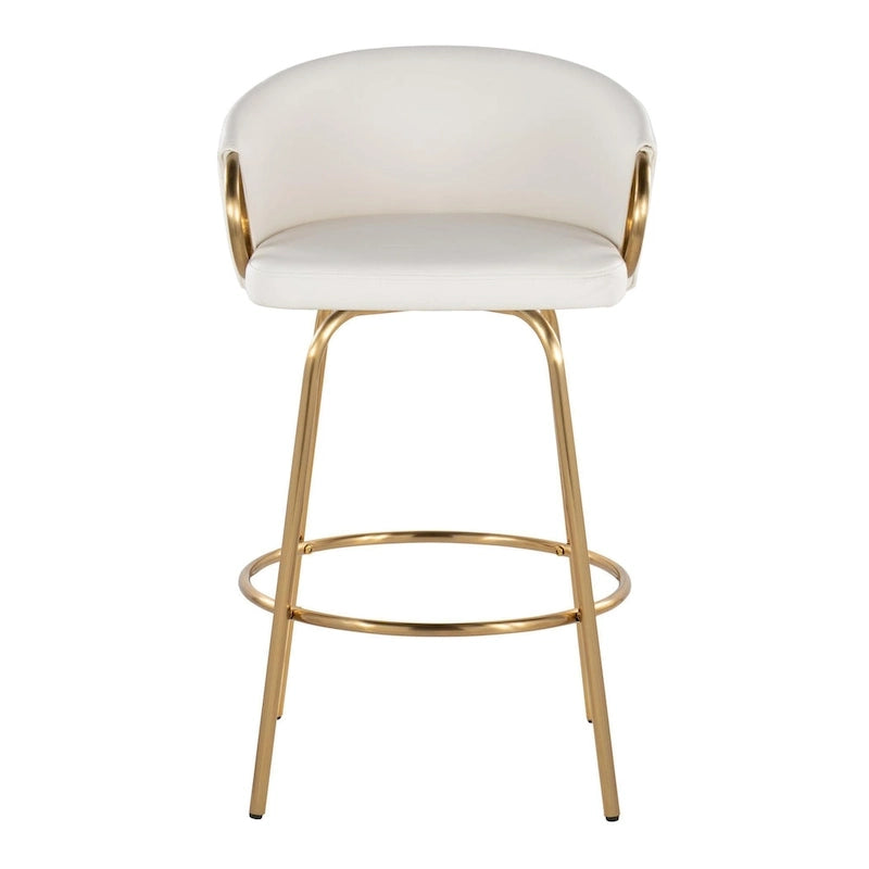 Tabouret de bar doré à hauteur fixe avec repose-pieds rond doré (Lot de 2)