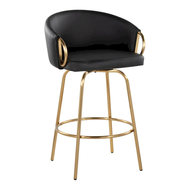 Tabouret de bar doré à hauteur fixe avec repose-pieds rond doré (Lot de 2)