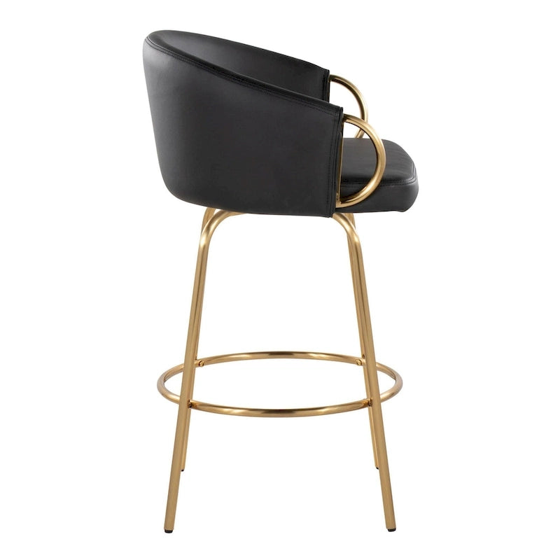 Tabouret de bar doré à hauteur fixe avec repose-pieds rond doré (Lot de 2)