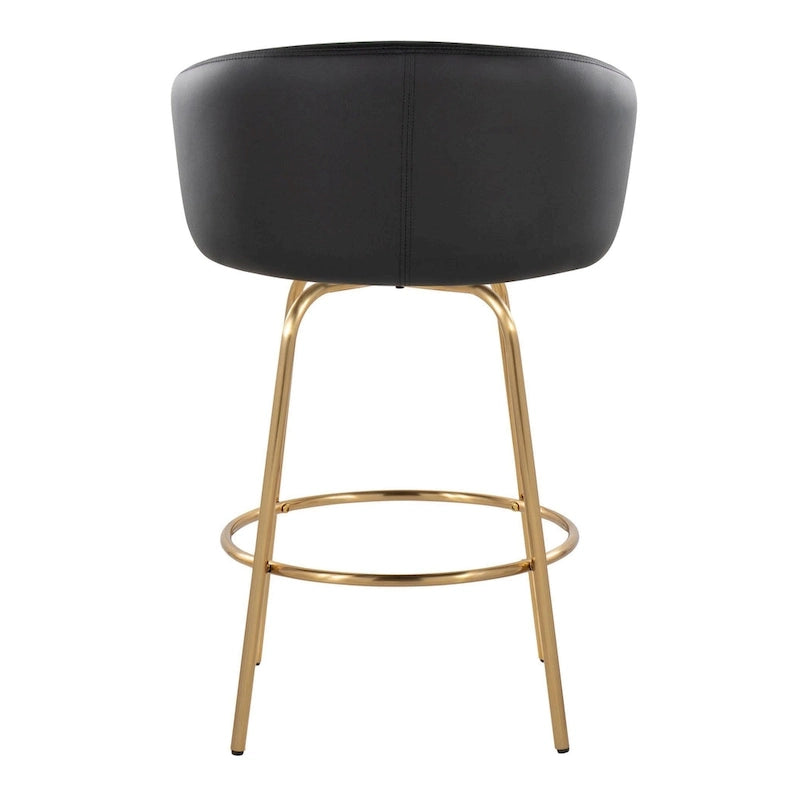 Tabouret de bar doré à hauteur fixe avec repose-pieds rond doré (Lot de 2)