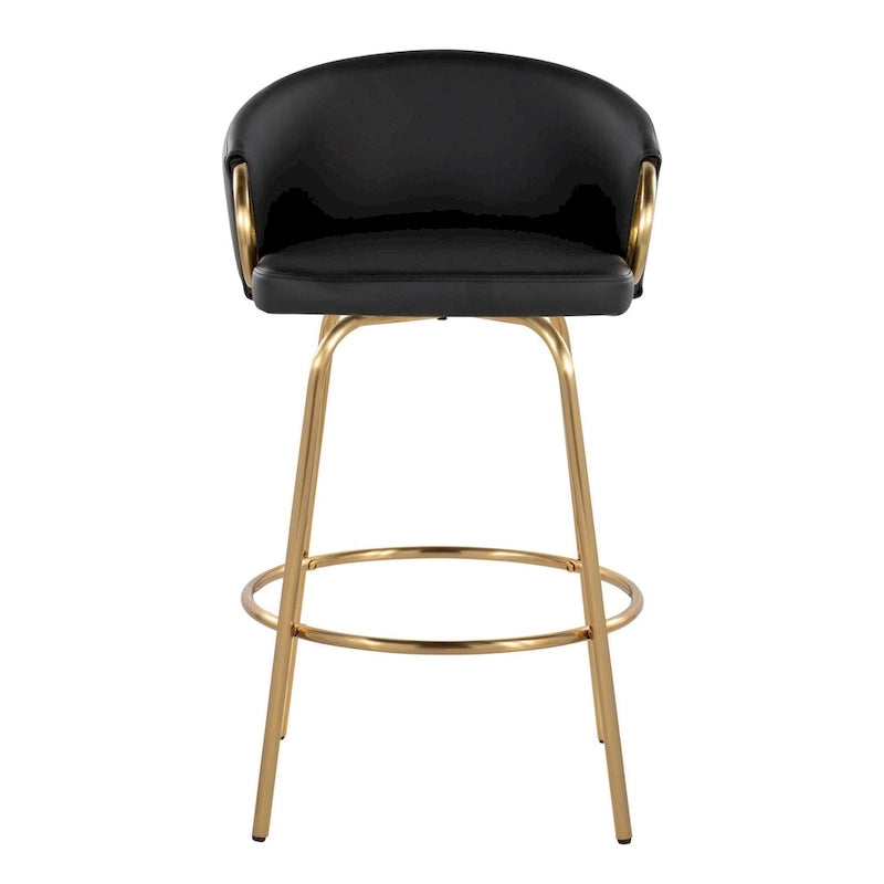 Tabouret de bar doré à hauteur fixe avec repose-pieds rond doré (Lot de 2)