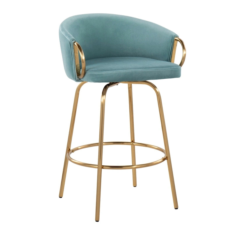 Tabouret de bar doré à hauteur fixe avec repose-pieds rond doré (Lot de 2)