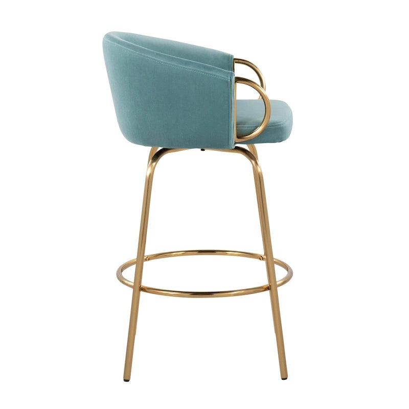 Tabouret de bar doré à hauteur fixe avec repose-pieds rond doré (Lot de 2)
