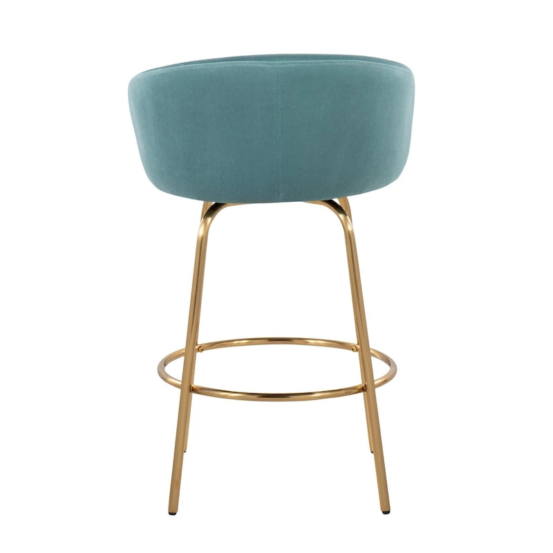 Tabouret de bar doré à hauteur fixe avec repose-pieds rond doré (Lot de 2)