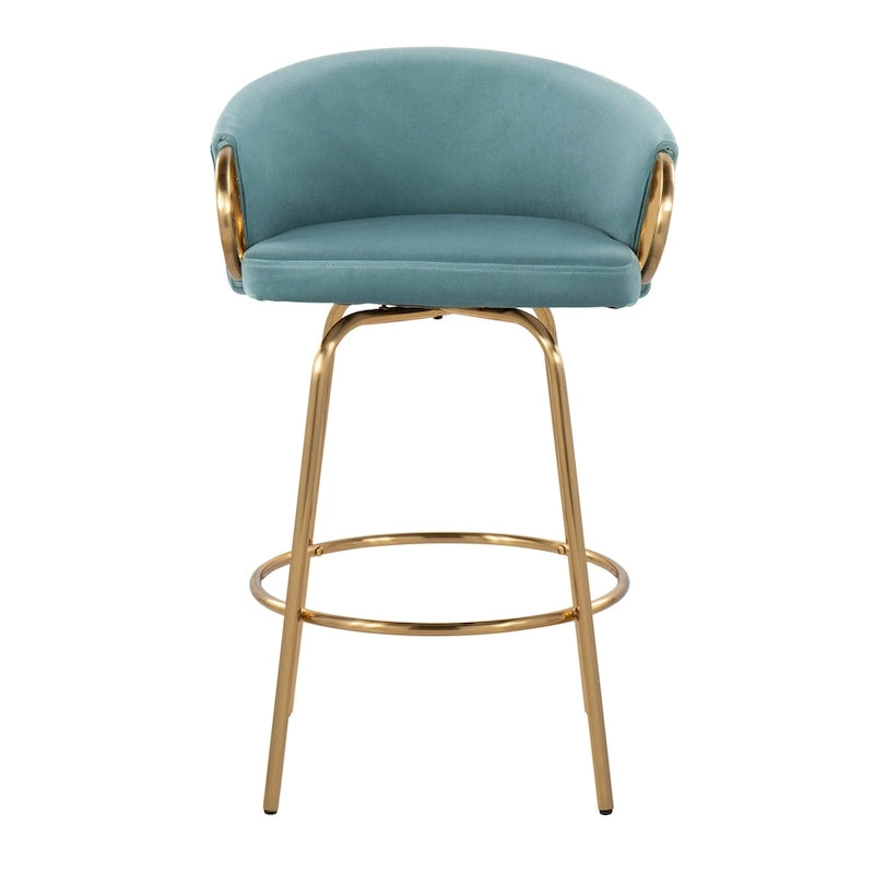 Tabouret de bar doré à hauteur fixe avec repose-pieds rond doré (Lot de 2)