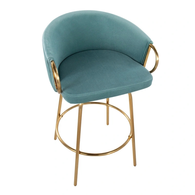 Tabouret de bar doré à hauteur fixe avec repose-pieds rond doré (Lot de 2)