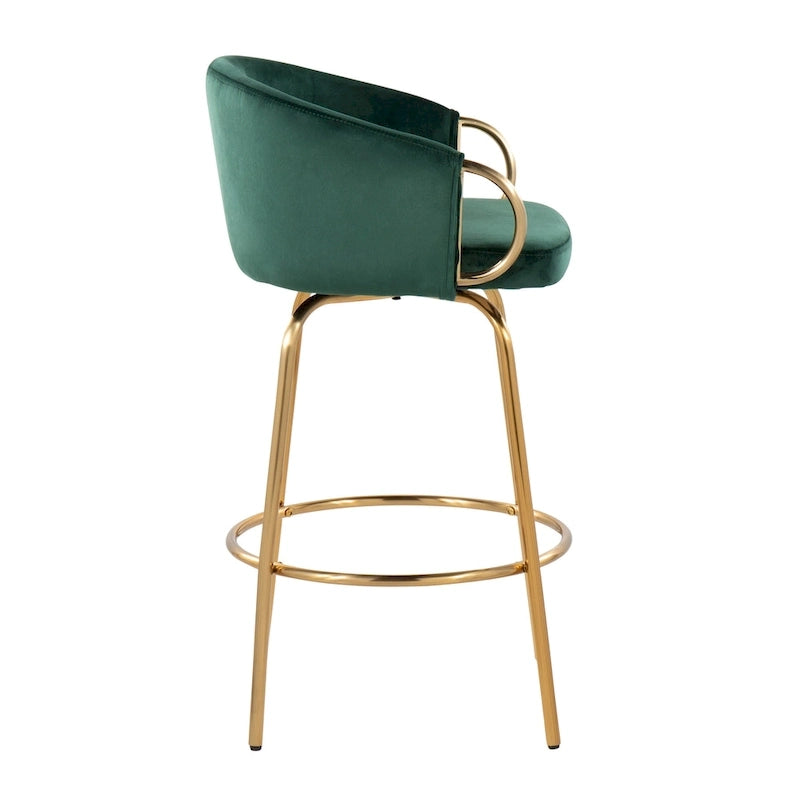 Tabouret de bar doré à hauteur fixe avec repose-pieds rond doré (Lot de 2)