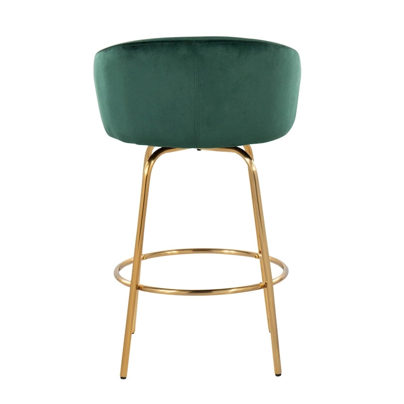 Tabouret de bar doré à hauteur fixe avec repose-pieds rond doré (Lot de 2)