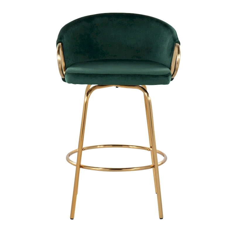 Tabouret de bar doré à hauteur fixe avec repose-pieds rond doré (Lot de 2)