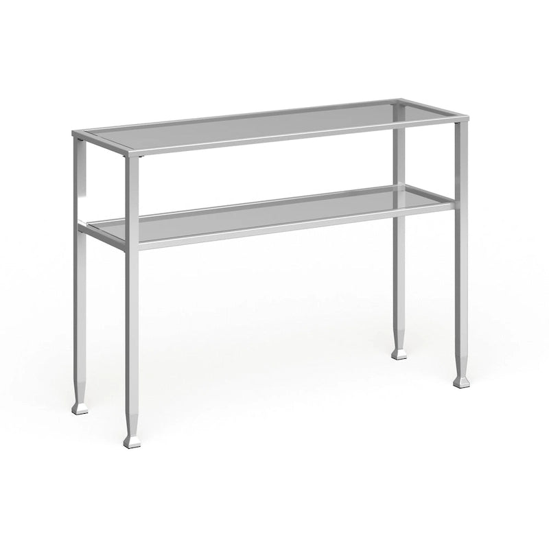 SEI Furniture Price Matte Gold Metal Console Table with Shelf and Tempered Glass