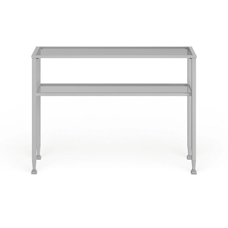 Console en métal doré mat avec étagère et verre trempé