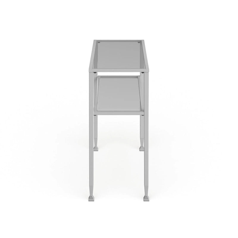 Console en métal doré mat avec étagère et verre trempé