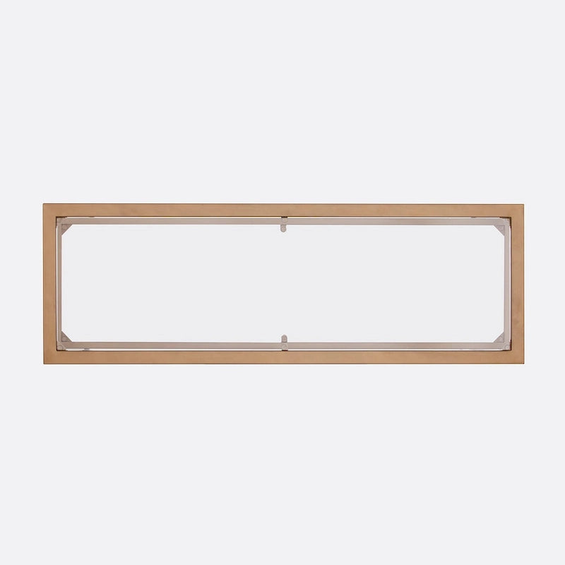 Console en métal doré mat avec étagère et verre trempé
