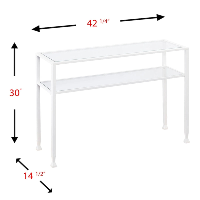 Console en métal doré mat avec étagère et verre trempé