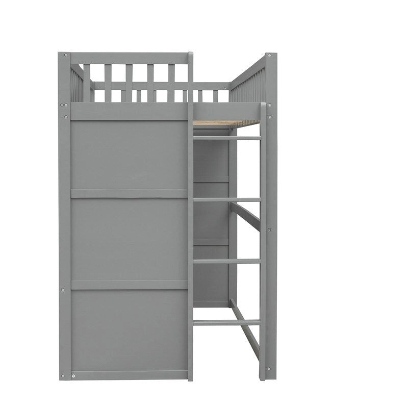 Lit cabane pour enfants, lit mezzanine double, cadre de lit mezzanine en bois massif avec fenêtre et échelle