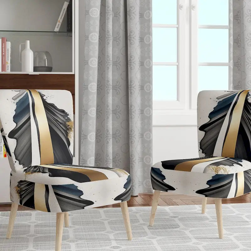 Designart Fauteuil d'appoint moderne et contemporain rembourré Cubic Expression VII noir et or et fauteuil moderne