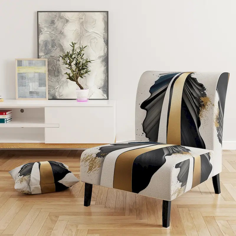 Designart Fauteuil d'appoint moderne et contemporain rembourré Cubic Expression VII noir et or et fauteuil moderne