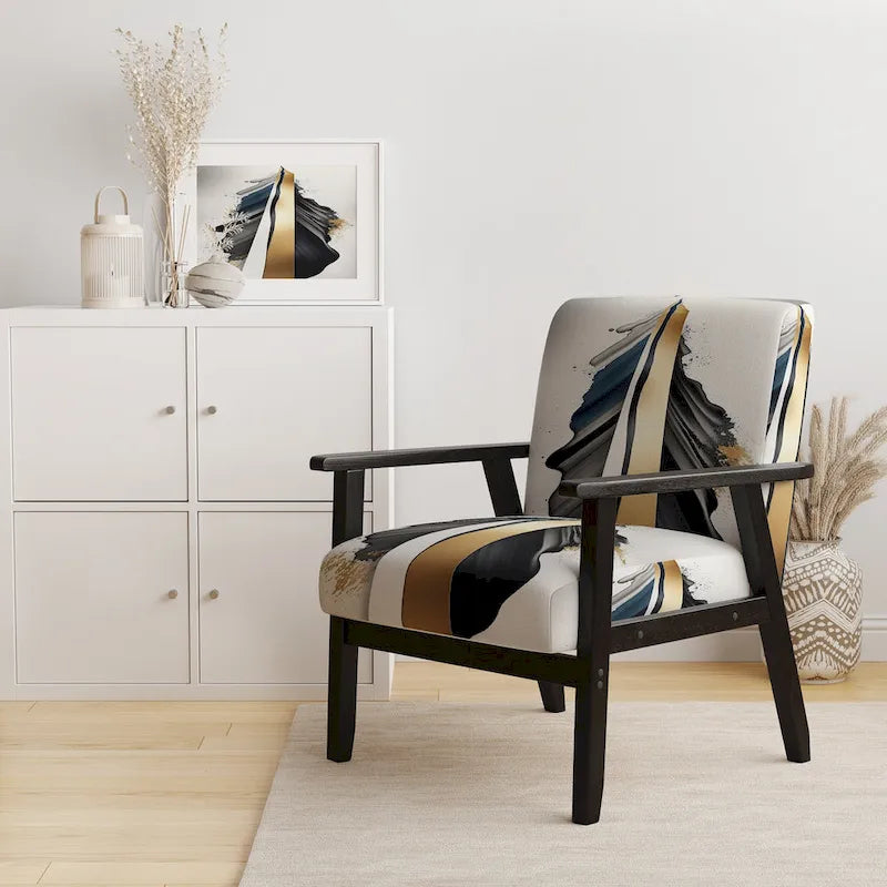 Designart Fauteuil d'appoint moderne et contemporain rembourré Cubic Expression VII noir et or et fauteuil moderne
