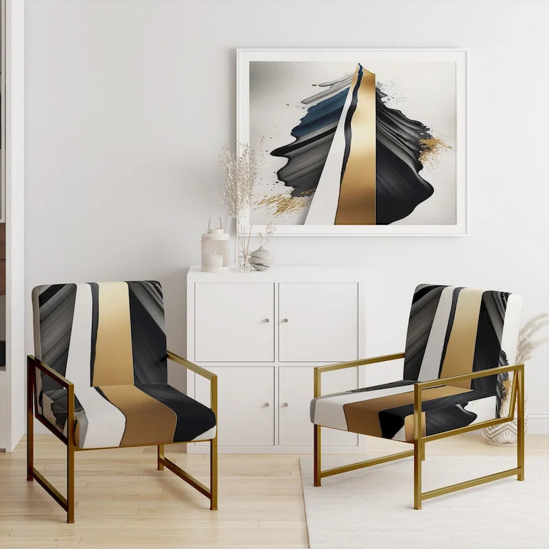Designart Fauteuil d'appoint moderne et contemporain rembourré Cubic Expression VII noir et or et fauteuil moderne