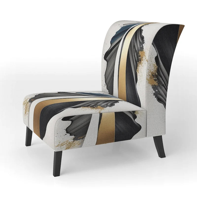 Designart Fauteuil d'appoint moderne et contemporain rembourré Cubic Expression VII noir et or et fauteuil moderne